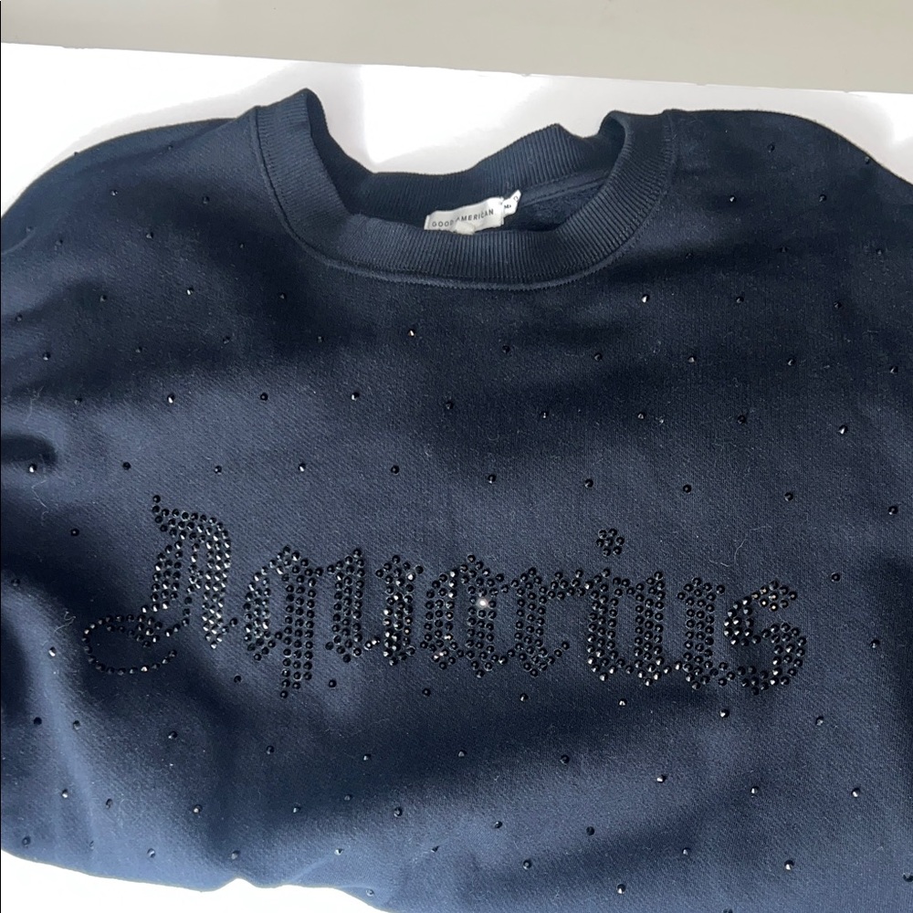 Good American Black Black Crystal Rhinestone 'Aquarius' Sweatshirt